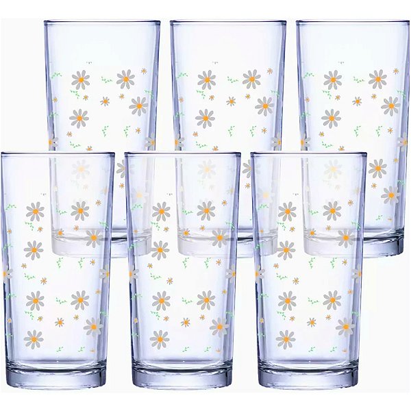 Jogo de Copos de Vidro Margarida 225ml - 6 Peças - Ruvolo