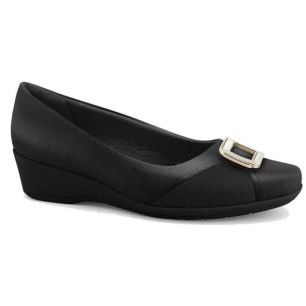 Sapato Feminino Anabela Fechado com Fivela - Preto - Comfortflex