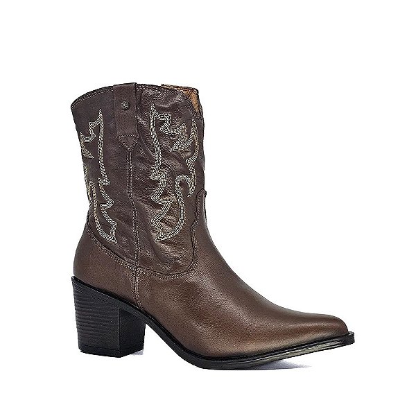 Bota Feminina Country New Western em Couro - Café - Perlatto
