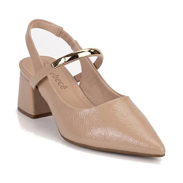 Scarpin Feminino Salto Bloco Médio Arco Dourado - Nude - Bebecê