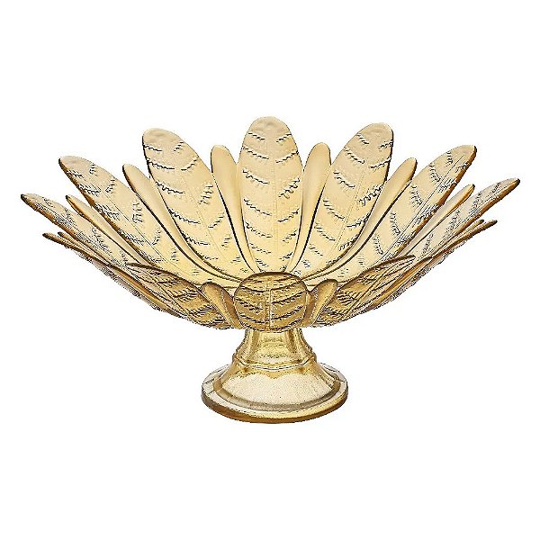 Centro de Mesa com Pé Folhas Âmbar 37cm - Vitazza