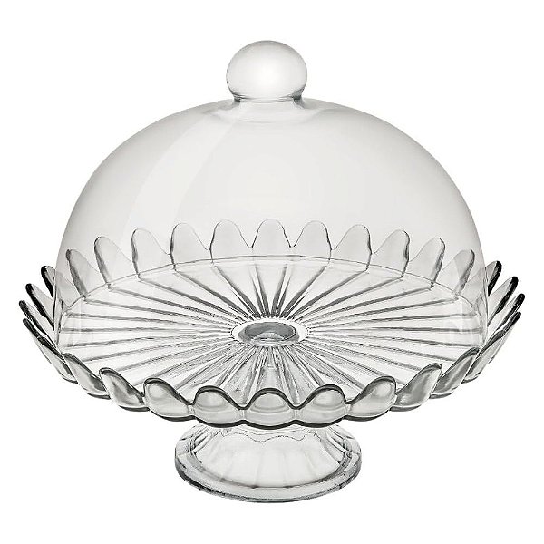 Boleira de Vidro com Pé e Tampa Pétalas de Jasmin 24cm - Vitazza