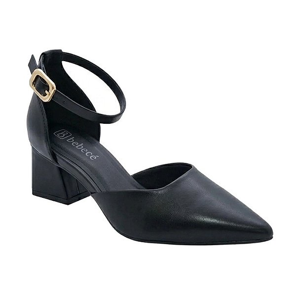 Scarpin Feminina Salto Bloco Médio Bico Fino - Preto - Bebecê