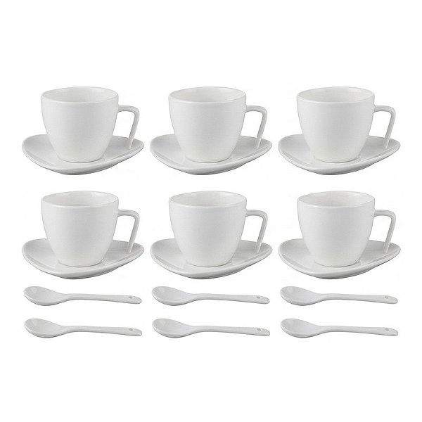 Jogo Xícaras de Café com Pires e Colher 18 Peças - BTC Home Decor