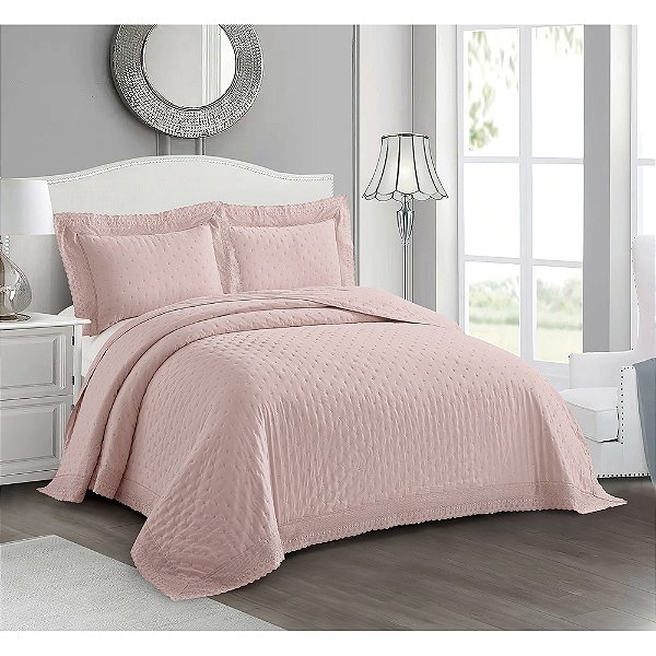 Jogo de Colcha Victoria Bordado Inglês Casal - Rosa - Rozac