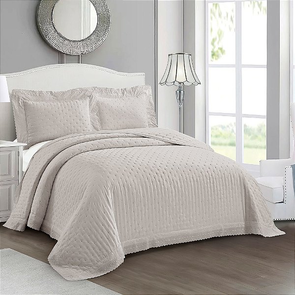 Jogo de Colcha Victoria Bordado Inglês Queen - Cinza - Rozac