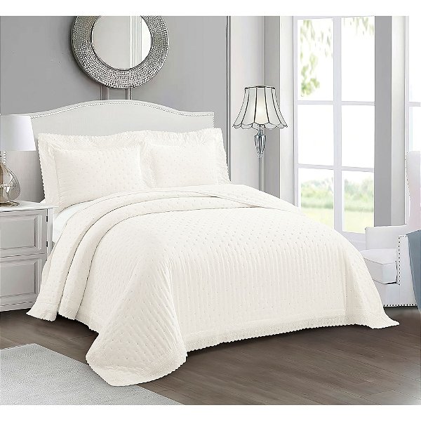 Jogo de Colcha Victoria Bordado Inglês Queen - Creme - Rozac