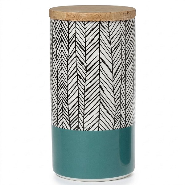 Pote de Cerâmica com Tampa de Bambu Verde Loy 20cm - BTC Home Decor