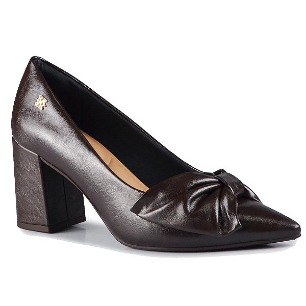 Scarpin Feminino Salto Bloco com Nó Café - Ramarim