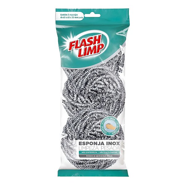 Esponja Inox Limpeza Pesada - 3 Peças - Flash Limp