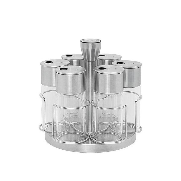 Porta Temperos Aço Inox com Base Giratória Realce - 6 Peças - Tramontina