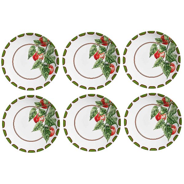 Jogo de Pratos Fundos Flat Pomodoro - 25cm - 6 Peças - Alleanza