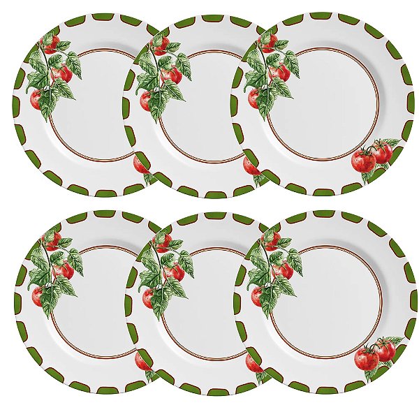 Jogo de Pratos Rasos Flat Pomodoro - 29cm - 6 Peças - Alleanza