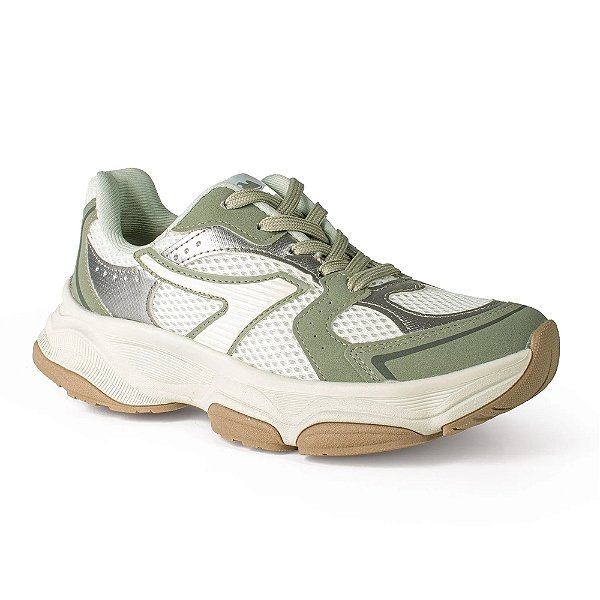 Tênis Feminino Casual Dad Sneaker Verde e Off White - Dakota