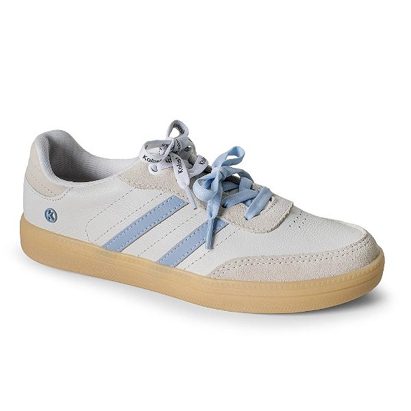 Tênis Feminino Casual Retrô em Couro Branco e Azul - Kolosh
