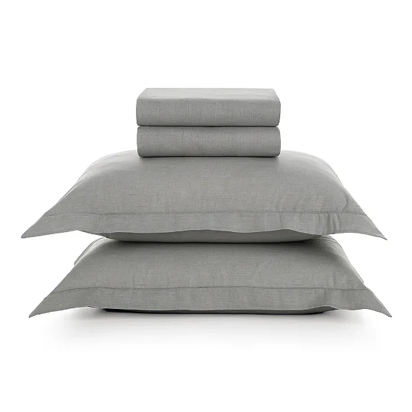 Jogo de Cama Tesso 160 Fios - Casal - Cinza - 4 Peças - Karsten
