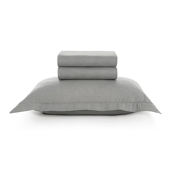 Jogo de Cama Tesso 160 Fios - Solteiro - Cinza - 3 Peças - Karsten