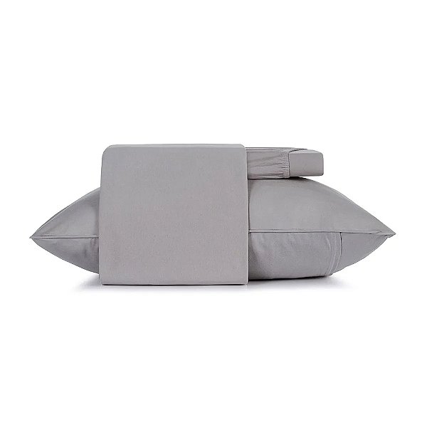 Jogo de Cama Malha Fio Penteado Solteiro - Cinza Platinum - 3 Peças - Altenburg