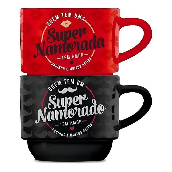 Caneca Empilhada Dupla Super Namorados - 2 Peças - Brasfoot