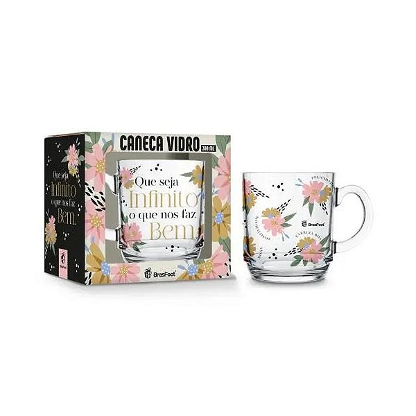 Caneca de Vidro Elegance - Nos Faz Bem - 300ml - Brasfoot