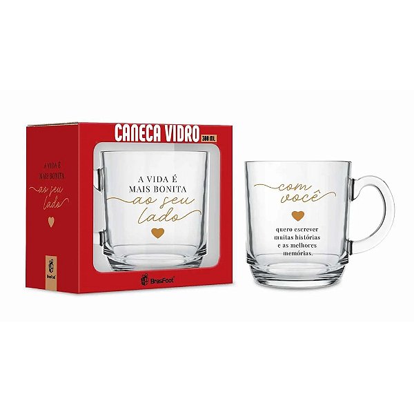 Caneca de Vidro Elegance Ao Seu Lado - 300ml - Brasfoot