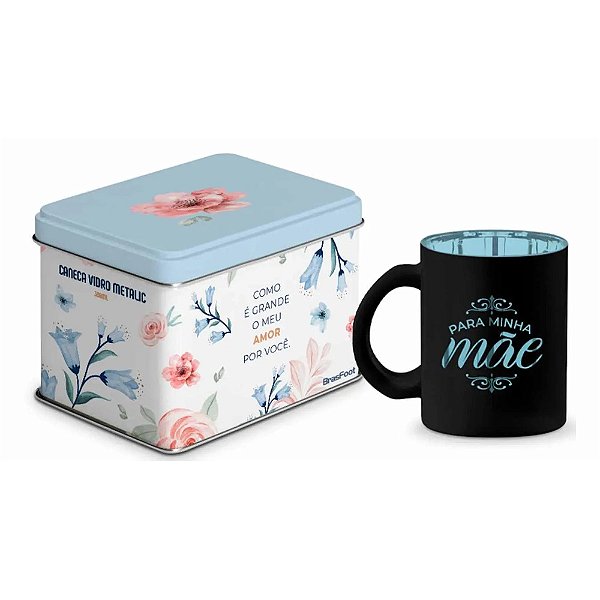 Caneca de Vidro Diamond Metalic Lata Para Minha Mãe - 300ml - Brasfoot