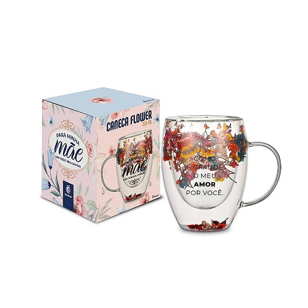 Caneca de Vidro Flower Para Minha Mãe - 320ml - Brasfoot