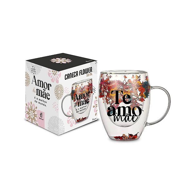 Caneca de Vidro Flower Amor de Mãe - 320ml - Brasfoot