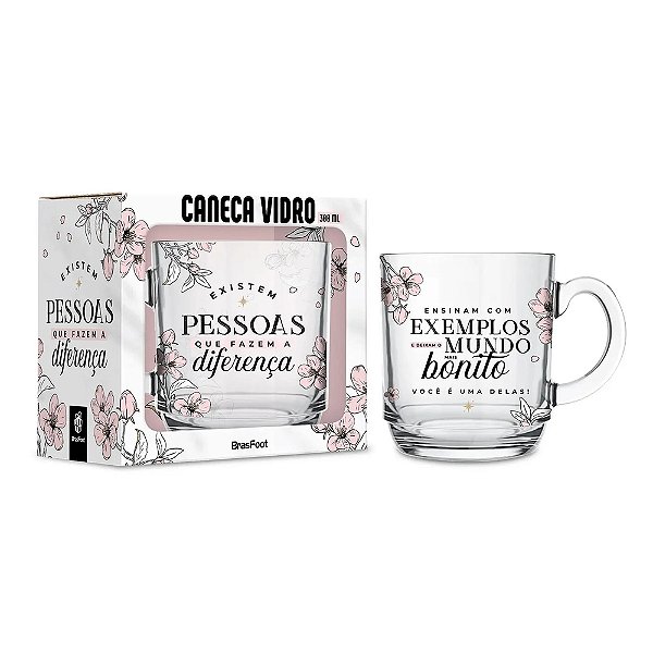 Caneca de Vidro Elegance Pessoas Que Fazem a Diferença - 300ml - Brasfoot