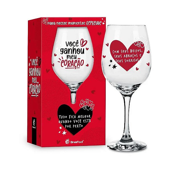 Taça de Vinho Você Ganhou o Meu Coração - 385ml - Brasfoot
