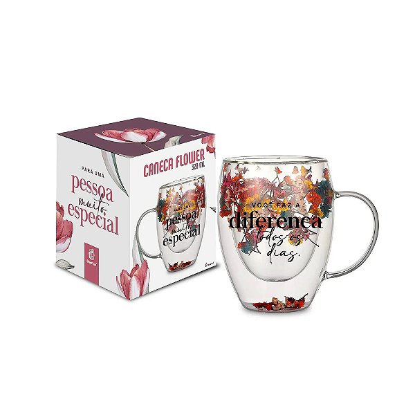 Caneca de Vidro Flower - Pessoa Muito Especial - 320ml - Brasfoot