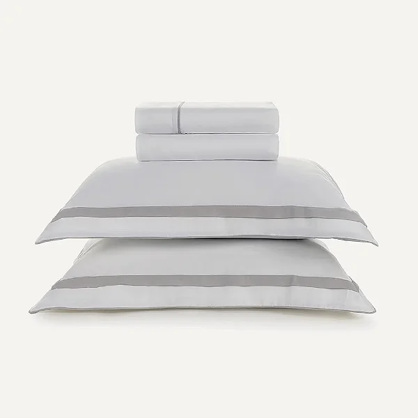 Jogo de Cama Lara Cetim 300 Fios - Casal - Branco/Prata - 4 Peças - Karsten