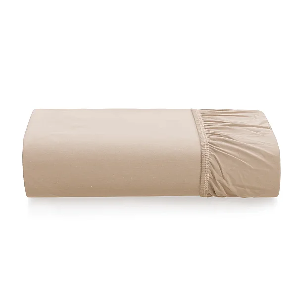 Lençol com Elástico Tom 200 Fios Casal - Bege Rose - Karsten