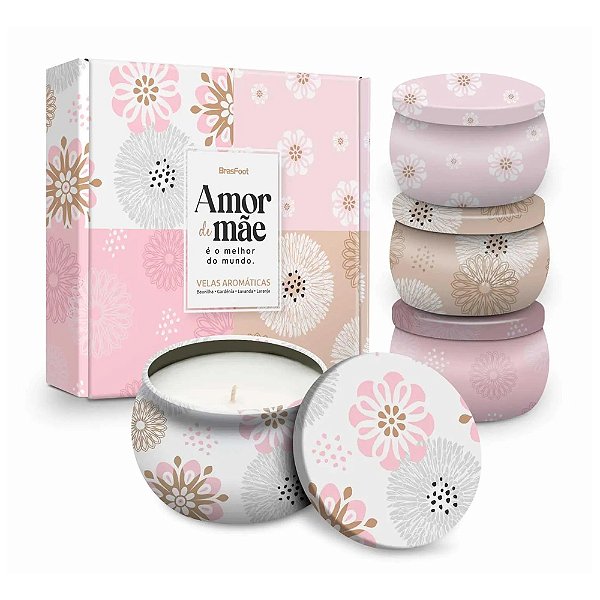 Kit 4 Velas Aromáticas na Lata - Amor de Mãe - Brasfoot