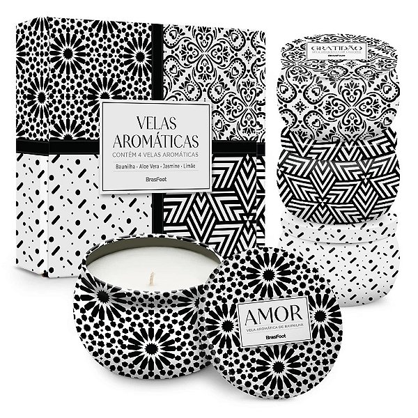 Kit 4 Velas Aromáticas na Lata - Geométricos - Brasfoot