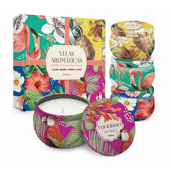 Kit 4 Velas Aromáticas na Lata - Tropical Floral - Brasfoot
