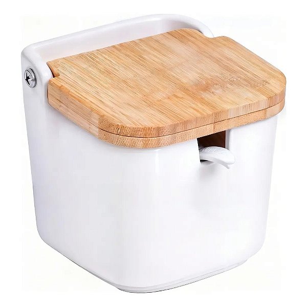 Saleiro de Mesa com Colher em Cerâmica com Tampa de Bambu - Lyor