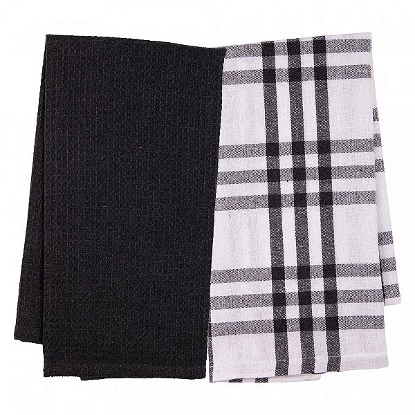 Conjunto com 2 Panos de Prato Verona 60x40 - Cinza Escuro - Lyor