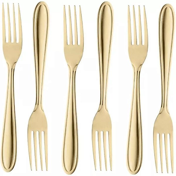 Jogo de 6 Garfos Aço Inox Dourado Gastro - Lyor