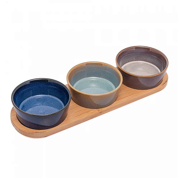 Conjunto de Petisqueiras com Bandeja - 3 Peças - Lyor