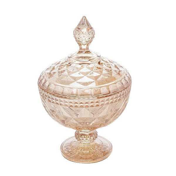 Potiche de Cristal com Pé Diamond Âmbar - 23cm - Lyor
