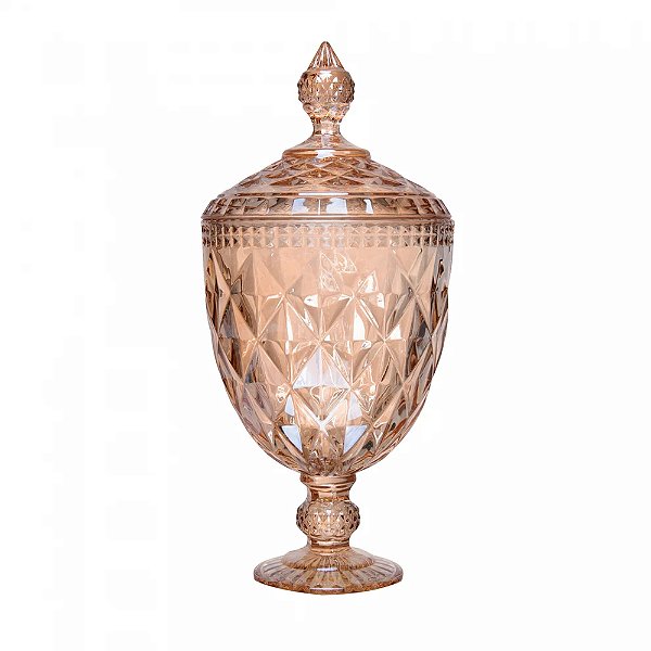 Potiche de Cristal com Pé Diamond Âmbar - 32cm - Lyor