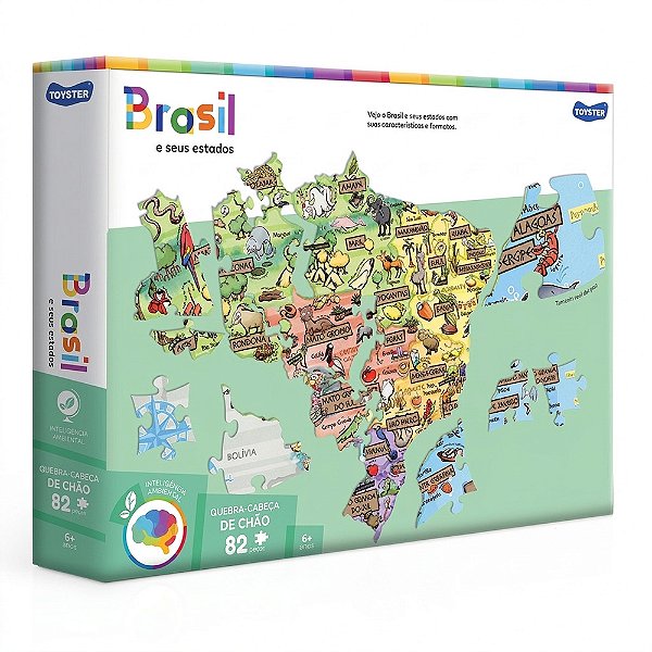 Quebra-Cabeça de Chão Brasil e Seus Estados - 82 Peças - Toyster