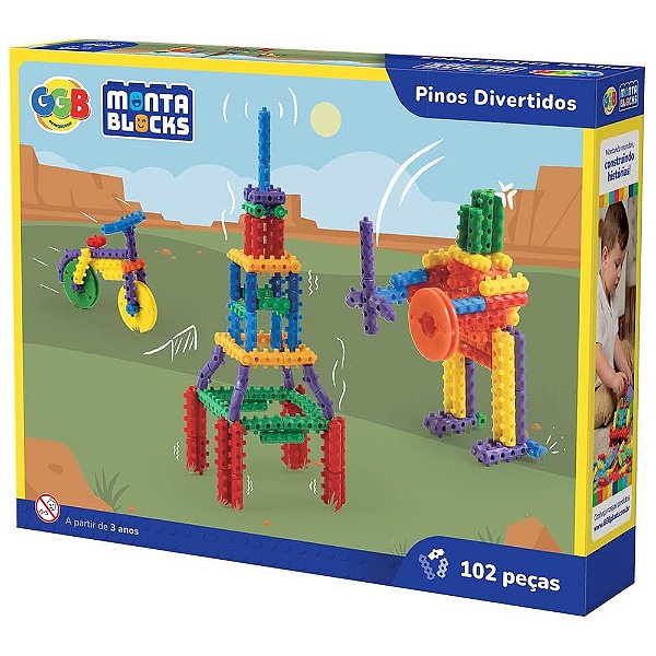 Pinos de Montar Divertido Monta Blocks 102 Peças - GGB Brinquedos