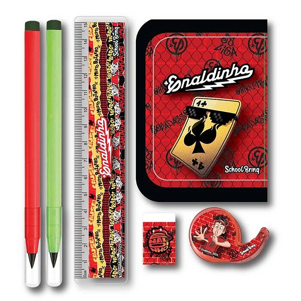 Kit Escolar Infantil com Carteira Enaldinho 6 Peças - Polibrinq