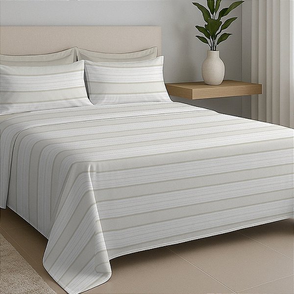 Jogo de Cama Premium Queen - Lines Bege - 200 Fios - Estamparia