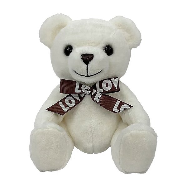 Urso de Pelúcia Fita Love 15cm - Branco - CAA Toys