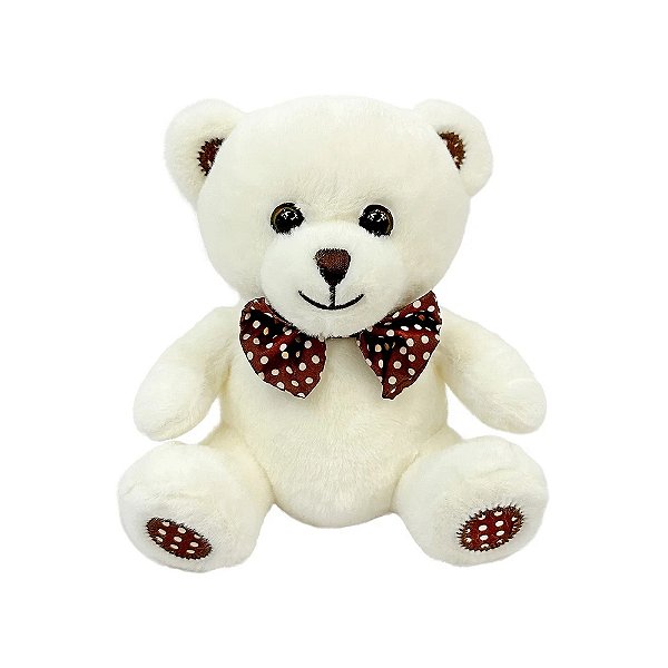 Urso de Pelúcia com Laço 15cm - Branco - CAA Toys