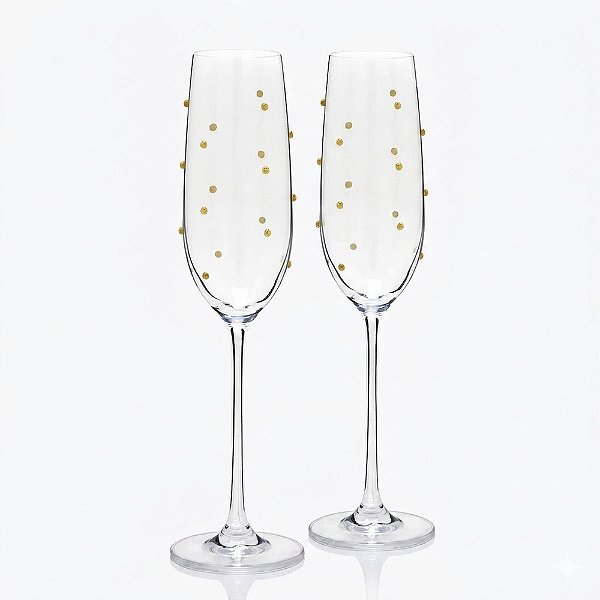 Jogo de Taças de Champanhe Dots Dourados - 210ml - 2 Peças - Mabruk