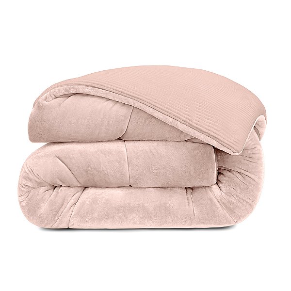 Edredom Veludrom Veludo Cotelê - Solteiro - Rosê - Lavive